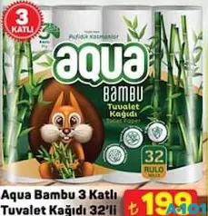 AQUA BAMBU 3 KATLI TUVALET KAĞIDI 32'Lİ